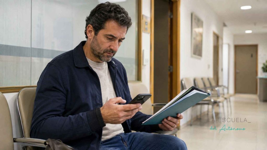 Autónomo revisando cómo subir la base de cotización como autónomo antes de una baja médica